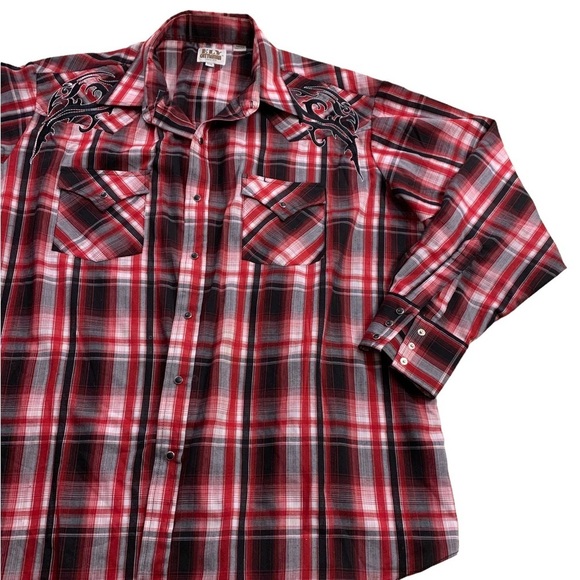 Fly Cattleman | Cowboy Button Up Shirt XXL Western Plaided Shirt Embroidered - Picture 5 of 13